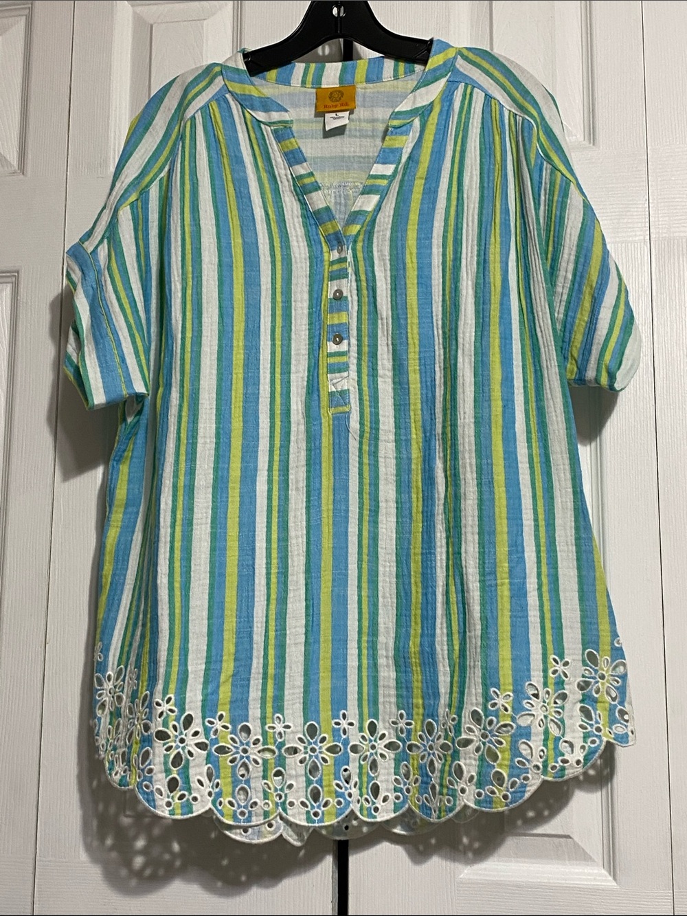 Ruby Rd scalloped hem cotton top shirt blouse size LARGE
